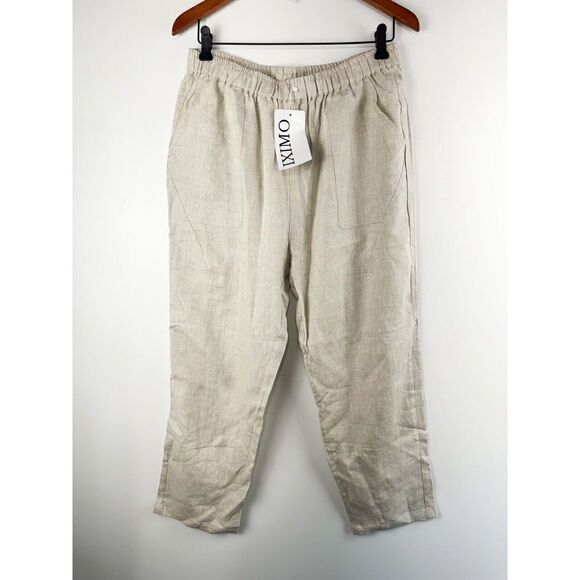 Iximo Women Casual Pants Size Large Cream Lagenlook Pockets 100%Linen Beach - Picture 1 of 5